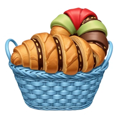 Croissant with poured chocolate in a pale blue wicker basket sticker