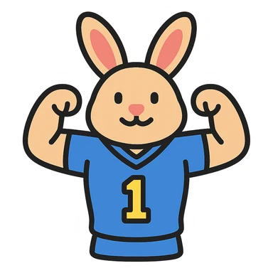bunny mascot wearing a blue football jersey, flexing sticker