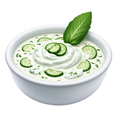 Cinematic Realistic Tzatziki Dish Emoji, featuring a creamy, tangy yogurt sauce with cucumber and herbs rendered with soft textures and cool, refreshing lighting. sticker