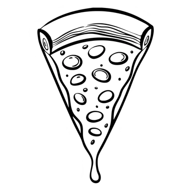 A hand-drawn slice of pizza with toppings and dripping cheese sticker