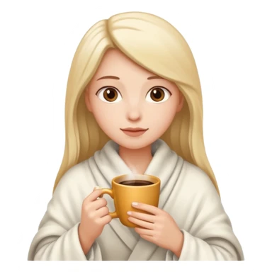 A girl wearing a white blanket over her, with a coffee in hand sticker