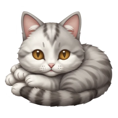 grey and white small cat with eyes closed lying down upside down with its head resting own paw sticker