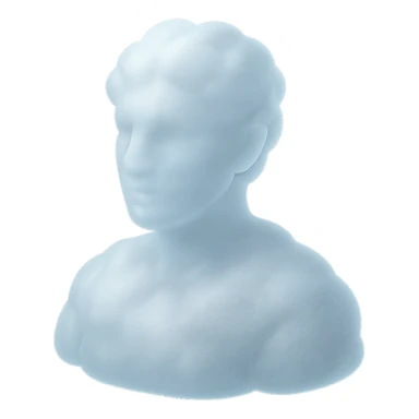 person looking straight, fully made of white fluffy convex clouds, shoulder up, matte glass style sticker
