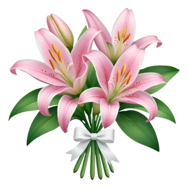 bouquet of baby pink lilies with white bow sticker