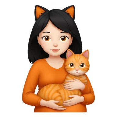 pregnant black hair woman with orange cat sticker