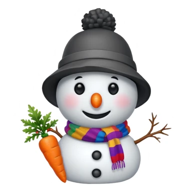 A snowman wearing a colorful scarf and a tiny bucket hat. sticker