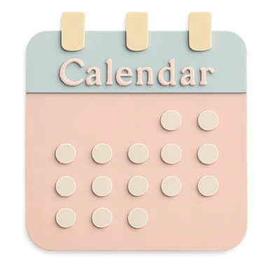 Add the word 'Calendar' in a soft pastel, gentle font at the top of the calendar box, keeping the paper craft style and cozy look. sticker