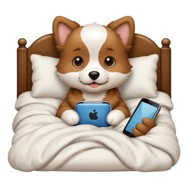  puppy in bed with phone sticker