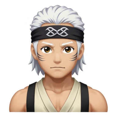 Tengen Uzui with a smirk, Sound Hashira from Demon Slayer, white hair, headband, muscular sticker