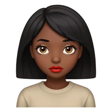 Dark skin gurl with black hair, big lips m, dark brown eye, octagon face shape and chinky eyes no red lipstick  sticker
