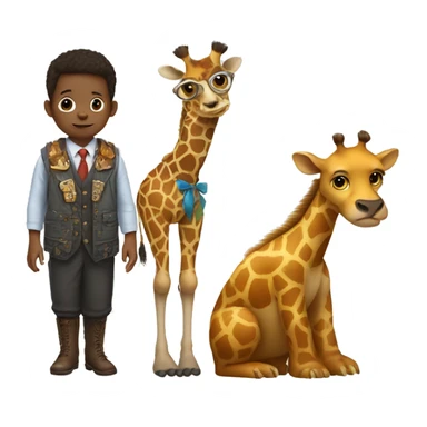 a child dressed up with the feet of a giraffe, the arms of an eagle and the head of a beaver. sticker