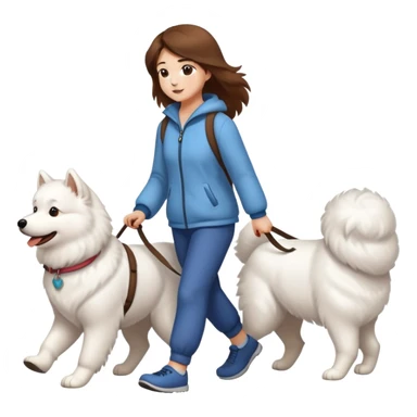 Brown long hair girl walking Samoyed sticker