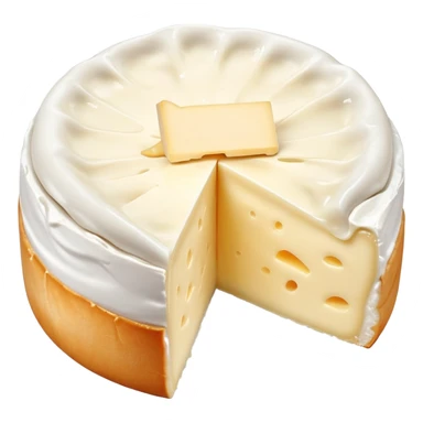 cinematic-realistic-brie-cheese-emoji,-featuring-a-creamy gooey center,-soft-ripened-cheese-with-a-delicate white rind-rendered-with-lifelike-detail-and-inviting,-natural-lightingwith a slide showing the gooey center sticker