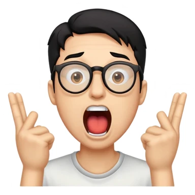 a guy with dark black hair and glasses having his mouth dramatically wide open sticker