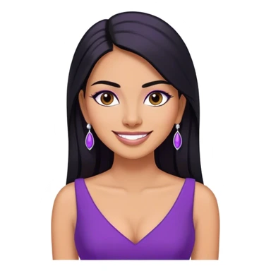 beautiful woman boss, with long straight black hair, with make up, black eye liner, smile, mexican, brown skin, wearing purple dress white earings, she stand up,  sticker