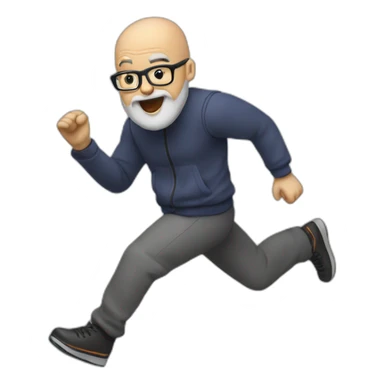 bald guy with glasses and a grey beard doing a jump sticker