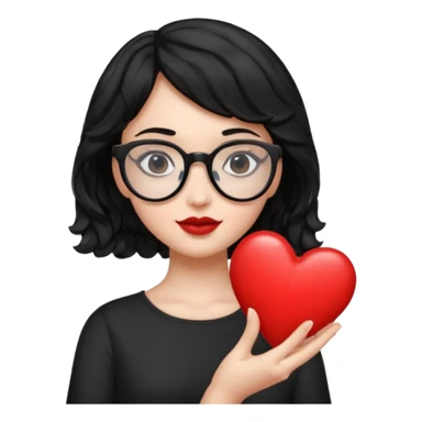 niña con pelo corto ondulado color negro con lentes negros y tenga un corazon en la mano sticker