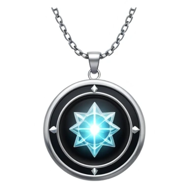 magical onyx pendant glowing with silver light, surrounded by tiny cosmic sparks, chain suspended invisibly sticker