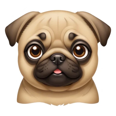 Cinematic Cute Fawn Pug Portrait Emoji, Head tilted playfully and inquisitively, featuring a smooth fawn coat with a subtle sheen, round, sparkling dark eyes filled with curiosity, Simplified yet irresistibly adorable features, highly detailed, glowing with a warm, friendly glow, high shine, affectionate and lively, stylized with a touch of whimsy, bright and endearing, soft glowing outline, capturing the essence of a mischievous yet loving pup, so playful it feels like it could bounce out of the screen and into your arms! sticker