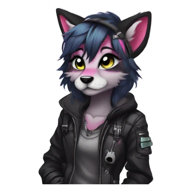 Edgy cute modern punk techwear anthro furry sona by Falvie, LiLaiRa, AngieWolf sticker