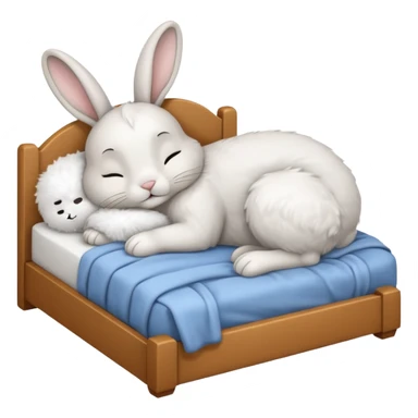 cartoon rabbit sleeping soundly in a big bed by itself with its eyes closed sticker