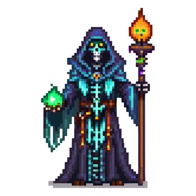 dark skeleton lich mage casting forbidden magic with glowing eyes sticker