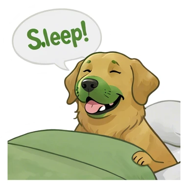 Golden retriever with speech bubble saying sleep well sticker