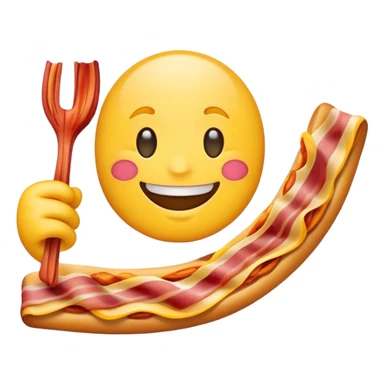 smiling emoji holding a bacon strip sticker