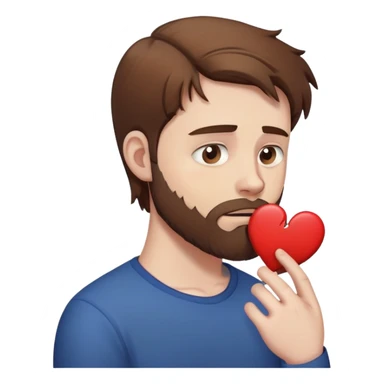 White man with brown hair and beard holding a broken heart with anxiety and begging. profile view sticker