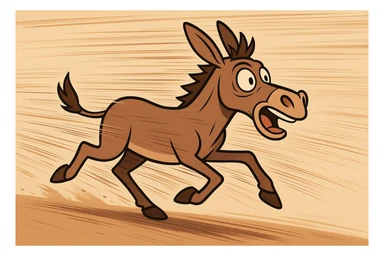 Make the donkey look like it is running extremely fast, with motion blur, speed lines, and a dynamic pose, in a cartoon style with dynamic and expressive features. sticker