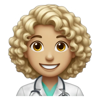 Doctor Girl with curly hair upto her shoulders and mild freckles laughing sticker