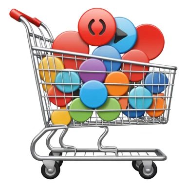 shopping cart with only round play button icons inside, a mix of #DEEB52 and #102C3D sticker