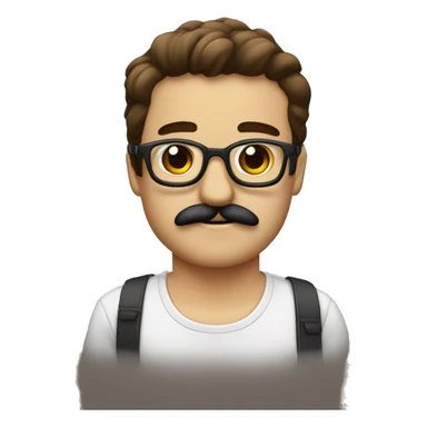 Chico joven blanco,con gafas rectangulares de montura metálica fina, con bigote y ojos marrones sticker