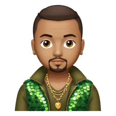 Sean Paul with dark brown hair, olive sequin outfit sticker