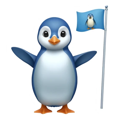 green flag with a detailed blue penguin sticker