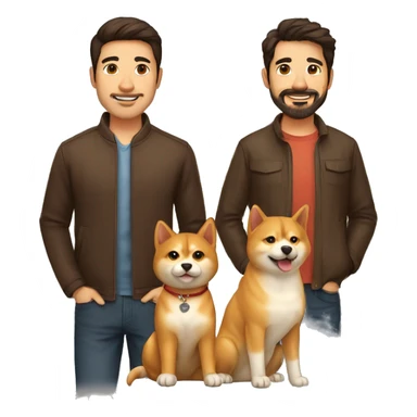 2 men with 1 dog a 2 cats: 1 man spanish brown and 1 man colombian, 2 persian cats and 1 shiba inu dog sticker