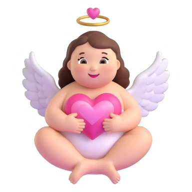 chubby angel hugging a pink heart, glossy finish, floating, small wings, smiling face sticker