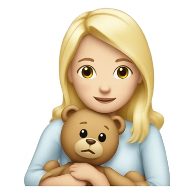 blonde woman hugs a cute teddy bear sticker