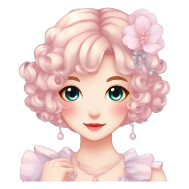 Gorgeous anime style lady with blushing face and accessories cottagecore fairycore Kawaii anime colorful pearly romantic aesthetic trending style sticker
