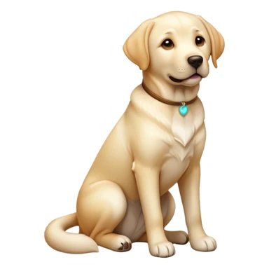 cinematic-[Labrador retriever]-realistic-full-body-sitting-emoji,-tail-resting-loosely-beside-its-paws,-head-tilted-dramatically, -sleek-[cream]-fur,-simplified-yet-realistic-focused-features,-highly-detailed,-glowing-with-an-almost-sarcastic-glow sticker