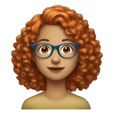 pretty girl with curly copper hair and blue glasses holding a banner sticker