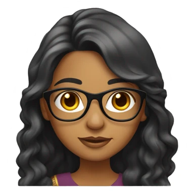 Indian girl with long wavy black hair, medium skin, and gold rimmed glasses sticker