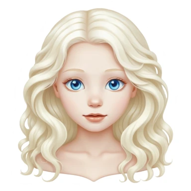 A beautiful albino girl with white long healthy and silky and wavy hair and blue sparkly eyes sticker