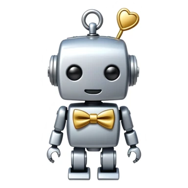 A tiny decorative robot charm with a bow tie, representing a non-essential AI accessory sticker