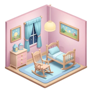 isometric baby room, Baby room with night lamp and rocking chair sticker