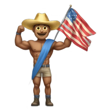 Create a full-body emoji of a muscular man, wearing a New Year's hat and holding a flag. sticker