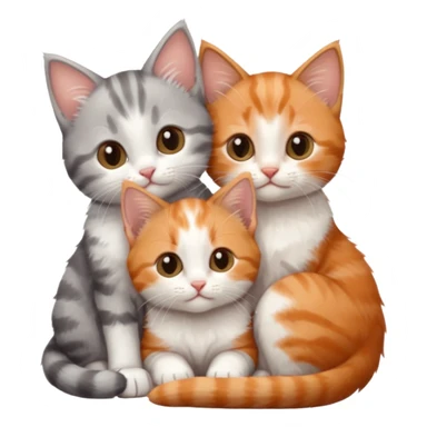 3 tiny kittens cuddling together all different colours, the first one is grey and white, the second is ginger and white and the third is brown tabby and white sticker
