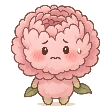 chibi fluffy pink peony, round body, blushing cheeks, looking nervous, full-body sticker