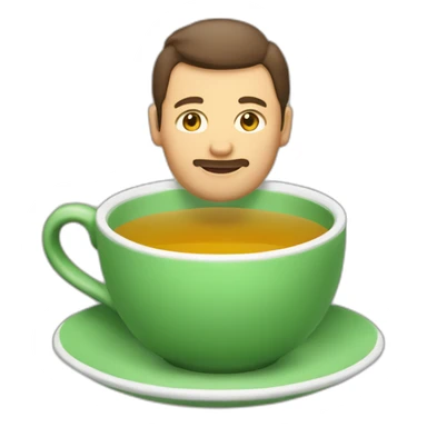 man in gren tea cup sticker