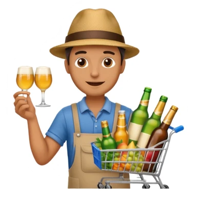 man with a shopping cart full of beers and wines sticker